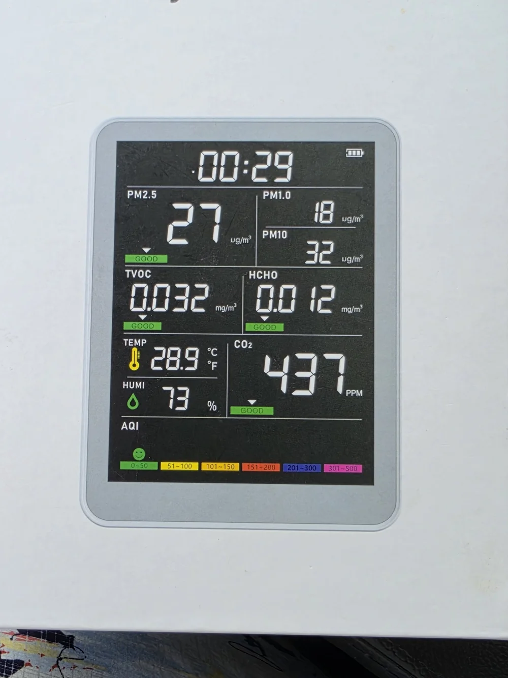 Digital Air Quality Monitor - Silver Frame, Black Display